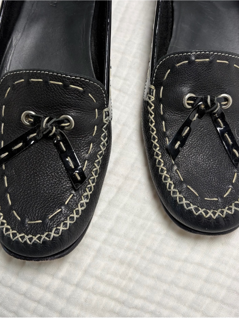 Vintage Cole Haan Black Leather Stitch Detail Driving Moccasin Loafers Sz 8.5B